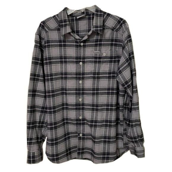 Columbia Grey Plaid Cotton Flannel Shirt Mens Size Large Casual Outdoors - Picture 1 of 9